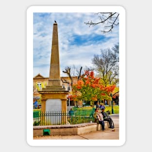 Santa Fe Obelisk a Pigeon and an Accordian Player Sticker